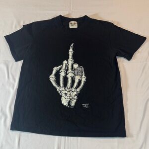 Gallery Dept Black Tee with White Skeleton Middle Finger Graphic